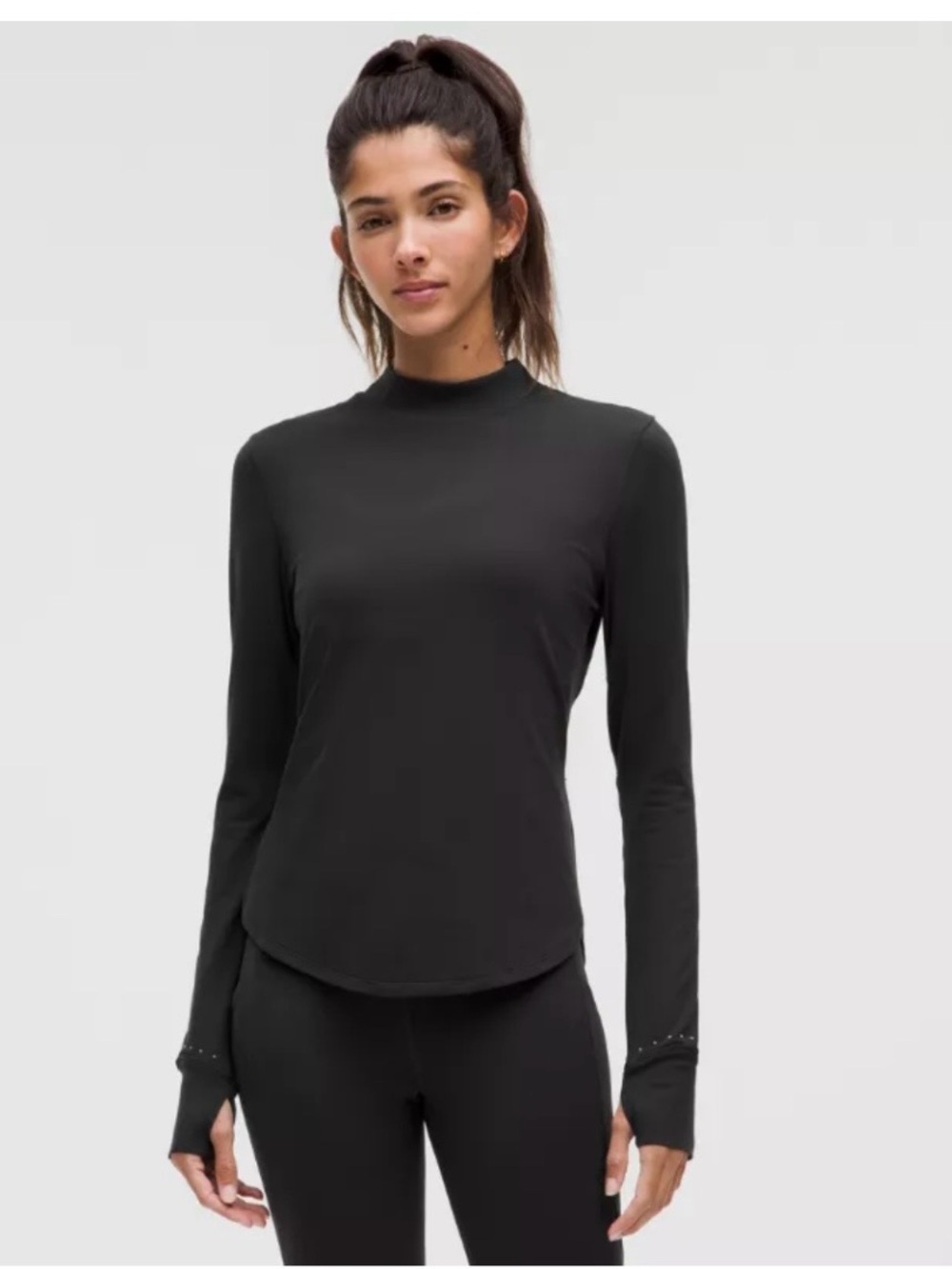 Lululemon Rulu Running Long-Sleeve Mock Neck Shirt, black size 4